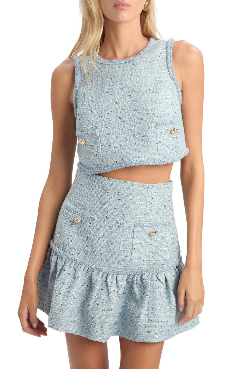 Bardot Elina Bouclé Crop Top, Main, color, Blue Boucle