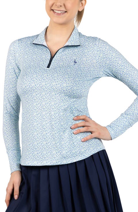 Ditsy Floral Print Performance Quarter Zip Pullover