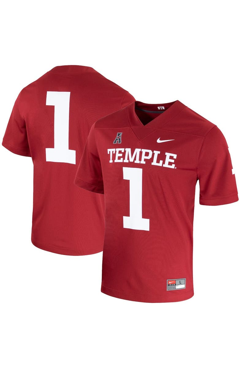Nike Men's Nike #1 Cherry Temple Owls Football Jersey, Main, color,