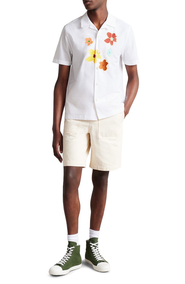 Ted Baker London Walmond Floral Appliqué Short Sleeve Cotton Button-Up Camp Shirt, Alternate, color,