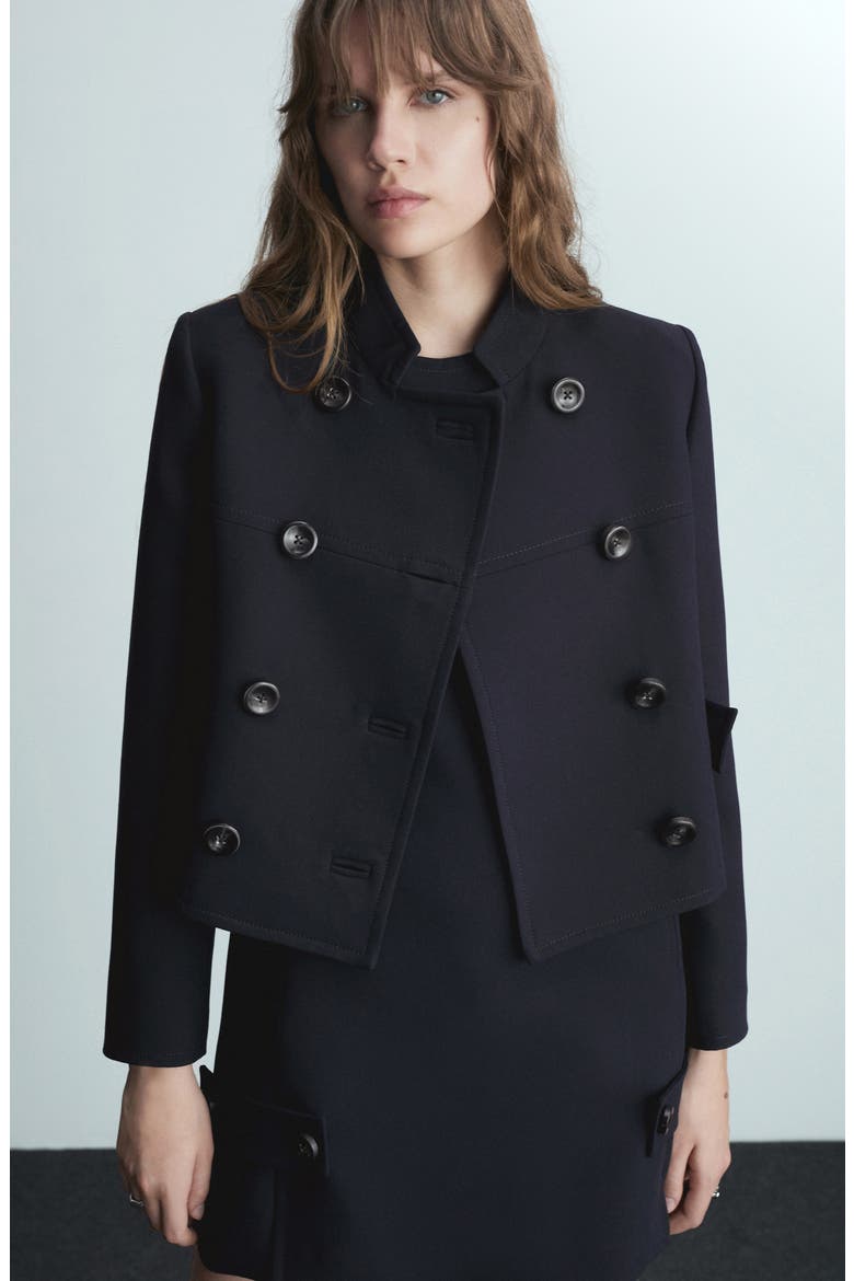 Double Breasted Crop Jacket, Alternate, color, DARK NAVY