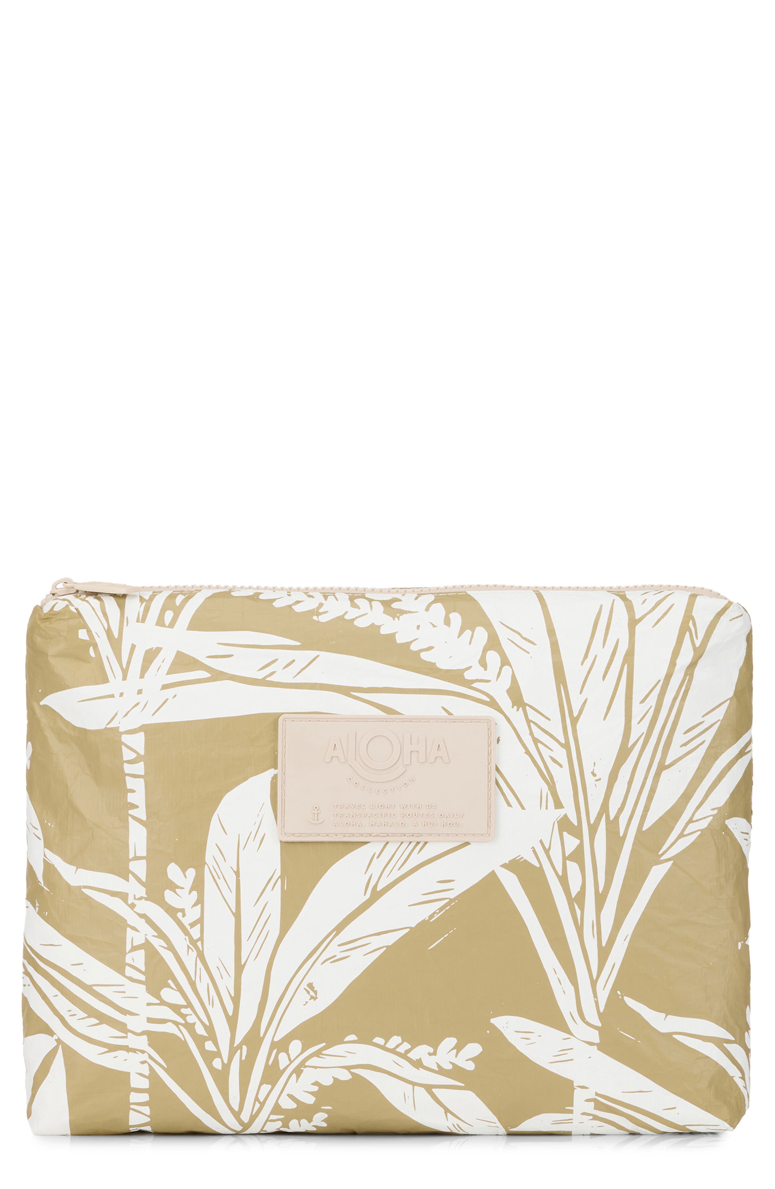 Aloha Collection Mid Ti Leaf Water Resistant Tyvek<sup>®</sup> Zip Pouch, Main, color, Latte