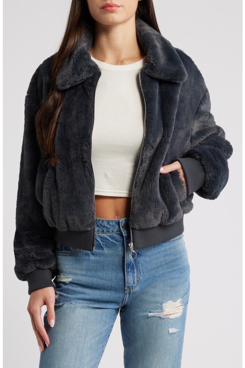 Faux Fur Jacket, Main, color, CHARCOAL