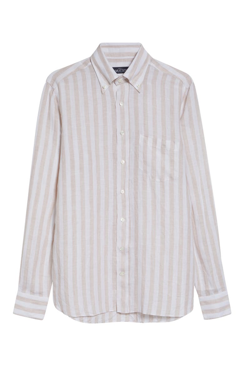 Regular Fit Stripe Linen Button-Down Shirt, Alternate, color, TAN STRIPE