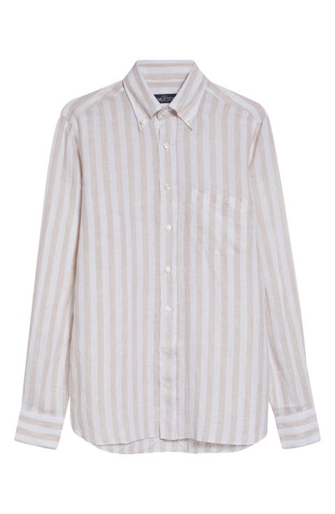 Regular Fit Stripe Linen Button-Down Shirt