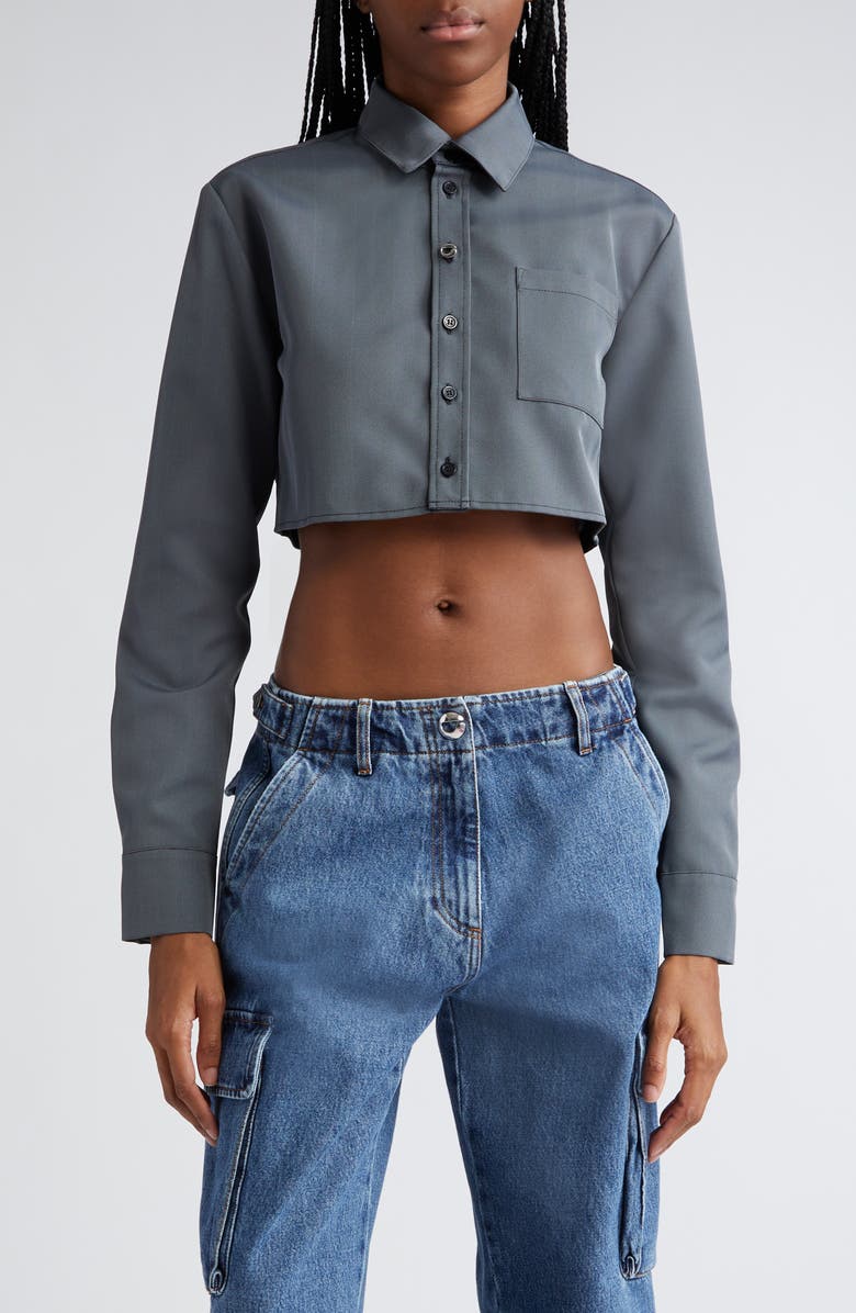 Coperni Boxy Herringbone Crop Button-Up Shirt, Main, color, 