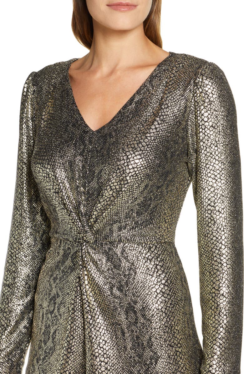 Julia Jordan Metallic Snakeskin Print Long Sleeve Dress, Alternate, color, 