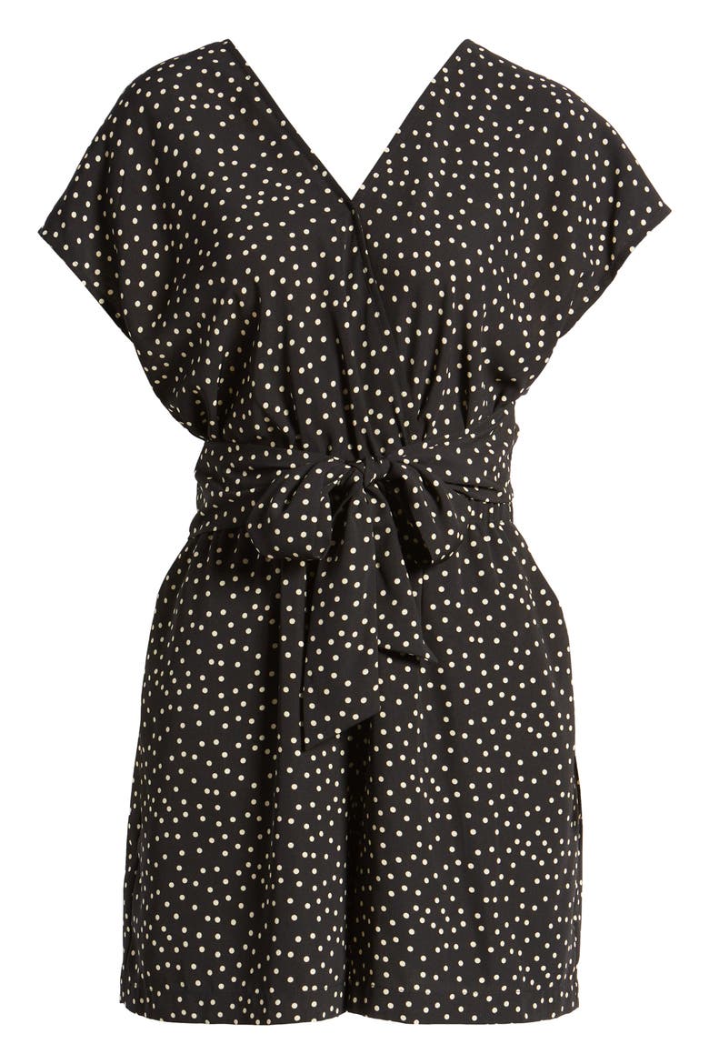 Print Romper, Alternate, color, BLACK- WHITE MULTI DOT