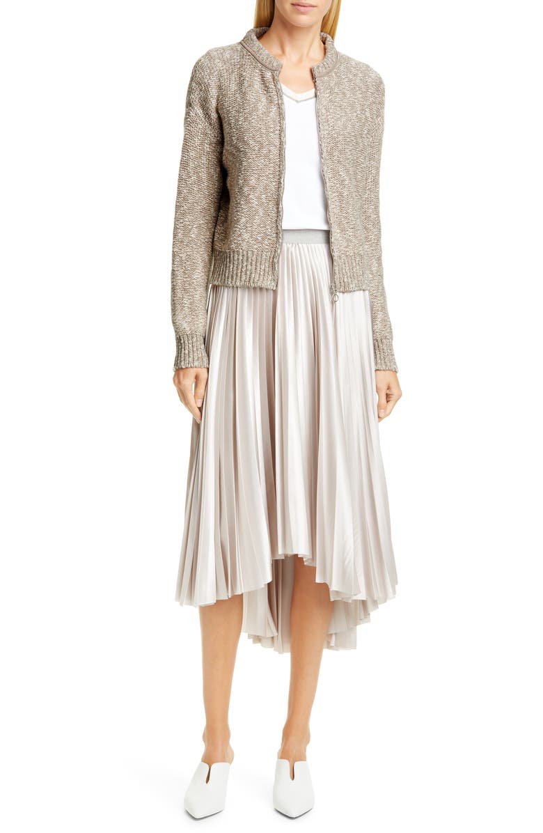 Fabiana Filippi Bead Trim V-Neck Cotton Blend Tee, Main, color,