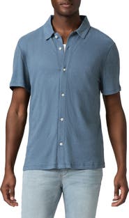 PAIGE Sultan Short Sleeve Linen & Cotton Knit Button-Up Shirt