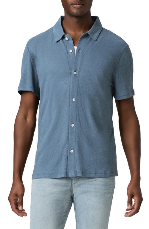 PAIGE Sultan Short Sleeve Linen & Cotton Knit Button-Up Shirt in Lakeside at Nordstrom, Size X-Large