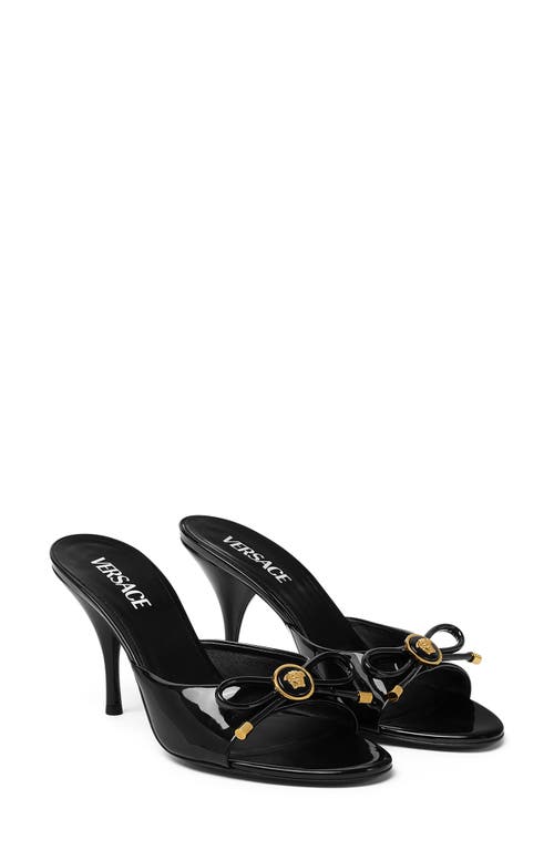 Versace Leather Sandals Embellished Detail Open Toe In Black  Gold