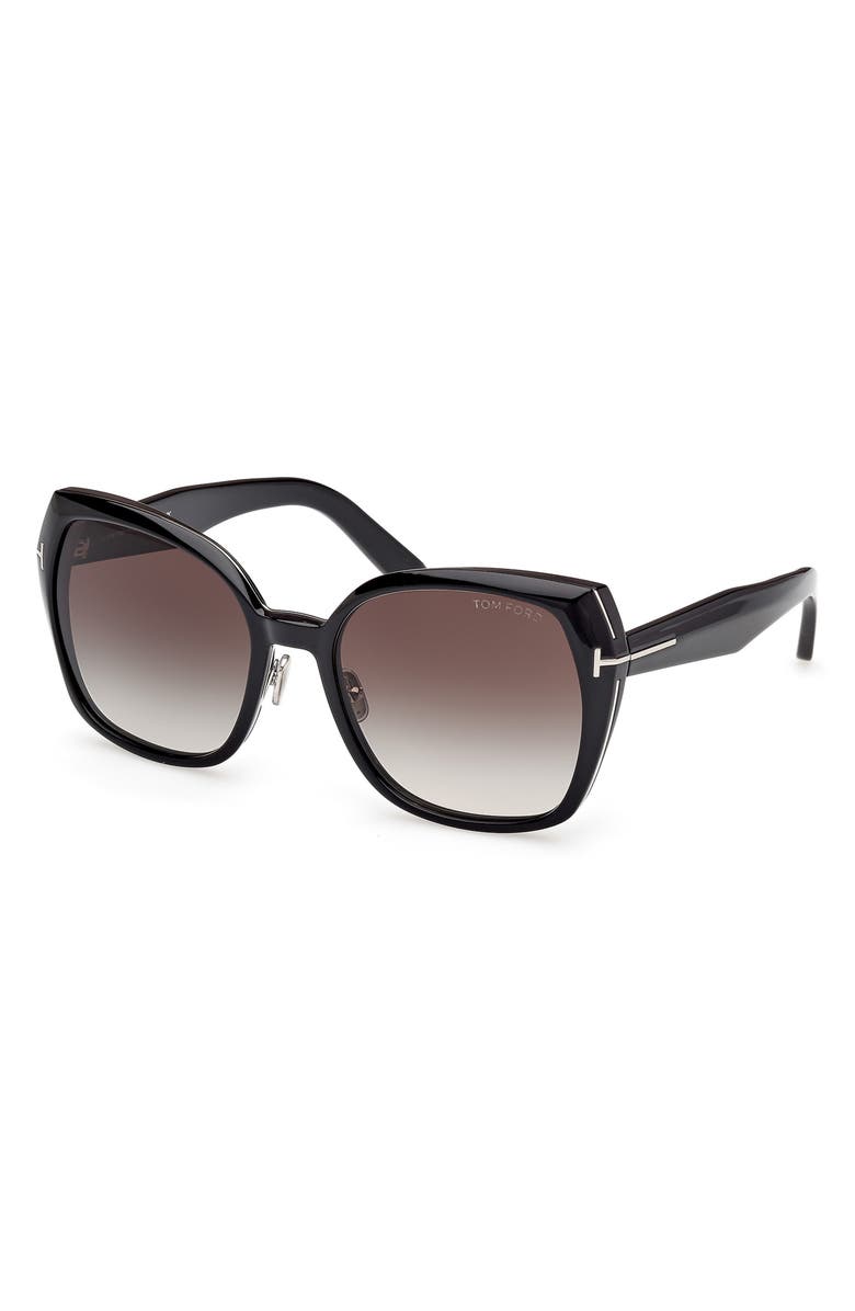 TOM FORD Plum 58mm Gradient Butterfly Sunglasses, Alternate, color, Shiny Black / Smoke Lenses