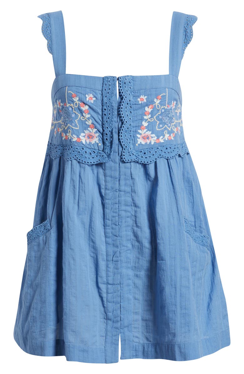 Free People Farrah Floral Lace Embroidered Babydoll Tunic, Main, color, Cold River