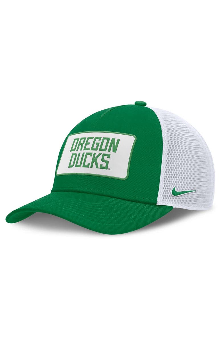 Nike Men's Nike Green/White Oregon Ducks 2025 On-Field Rise Patch Trucker Adjustable Hat, Main, color,