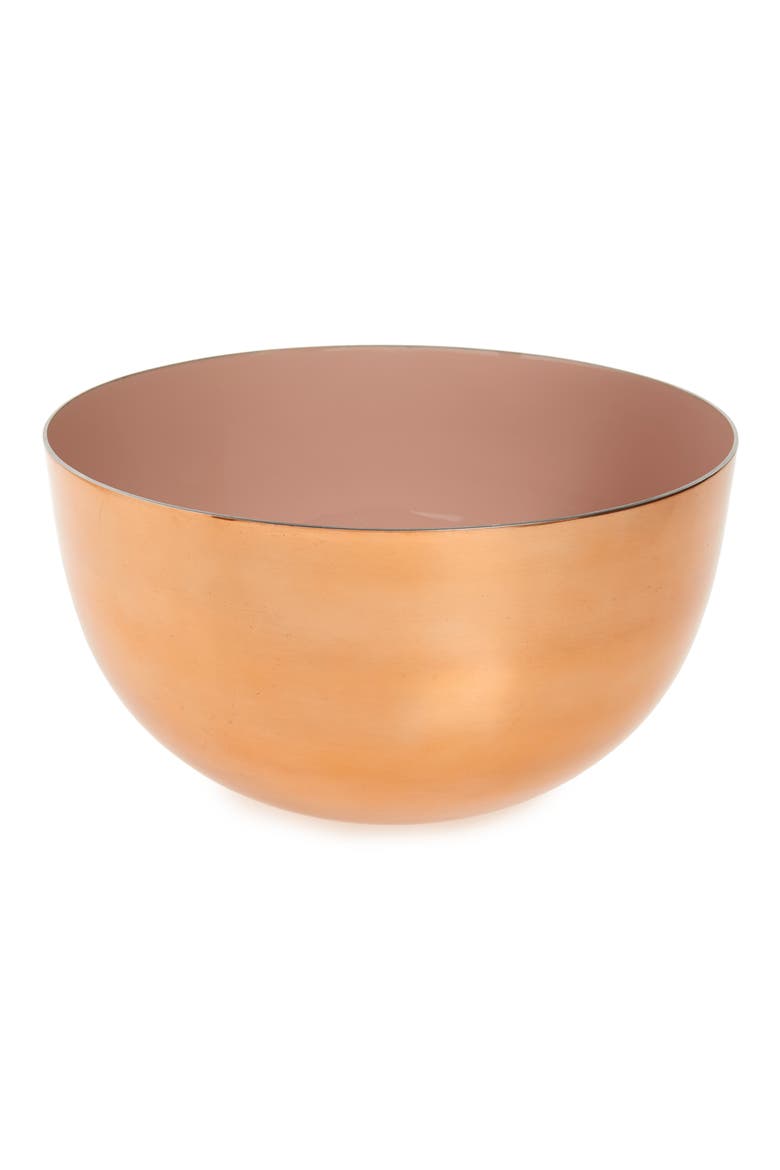 Large Enamel & Metal Bowl, Main, color, COPPER/ PINK ICE