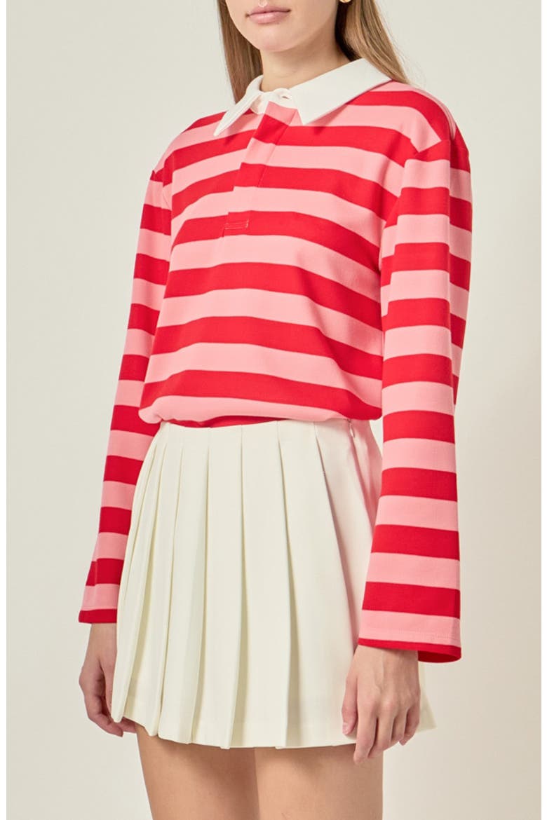 Striped Long Sleeve Polo, Alternate, color, RED/ PINK