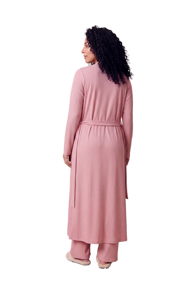 Maternity Basic Long Sleeve Tie Waist Soft Jacket and Elastic Waist Wide Leg Pant Set, Alternate, color, Blush