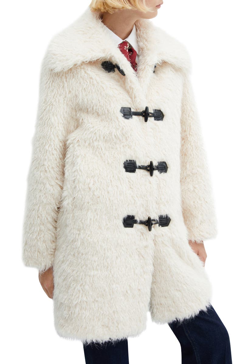 MANGO Faux Fur Toggle Coat, Main, color, White