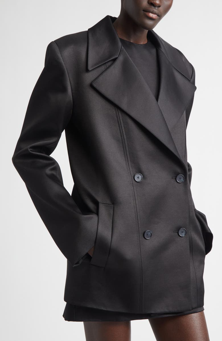Brandon Maxwell The Elliot Double Breasted Virgin Wool & Silk Evening Jacket, Main, color, Black