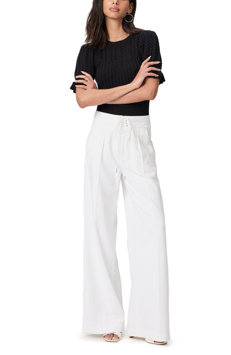 PAIGE Harper Lace-Up Waist Wide Leg Jeans, Alternate, color, Boss White
