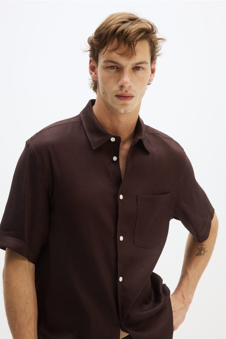 Easy Care Regular Fit Linen-blend Shirt, Alternate, color, Dark brown