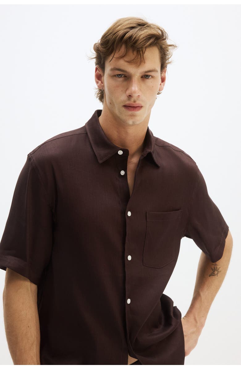 H&M Easy Care Regular Fit Linen-blend Shirt, Alternate, color, Dark Brown