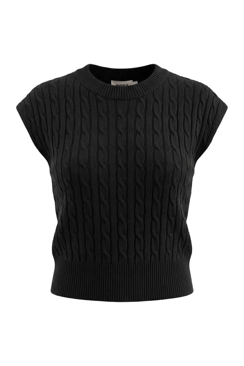 Cable Knit Ribbed Trim Sweater Vest, Main, color, Black