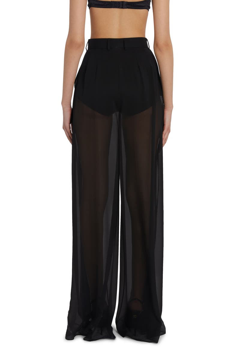 Sheer Extra Wide Leg Stretch Silk Chiffon Pants, Alternate, color, BLACK