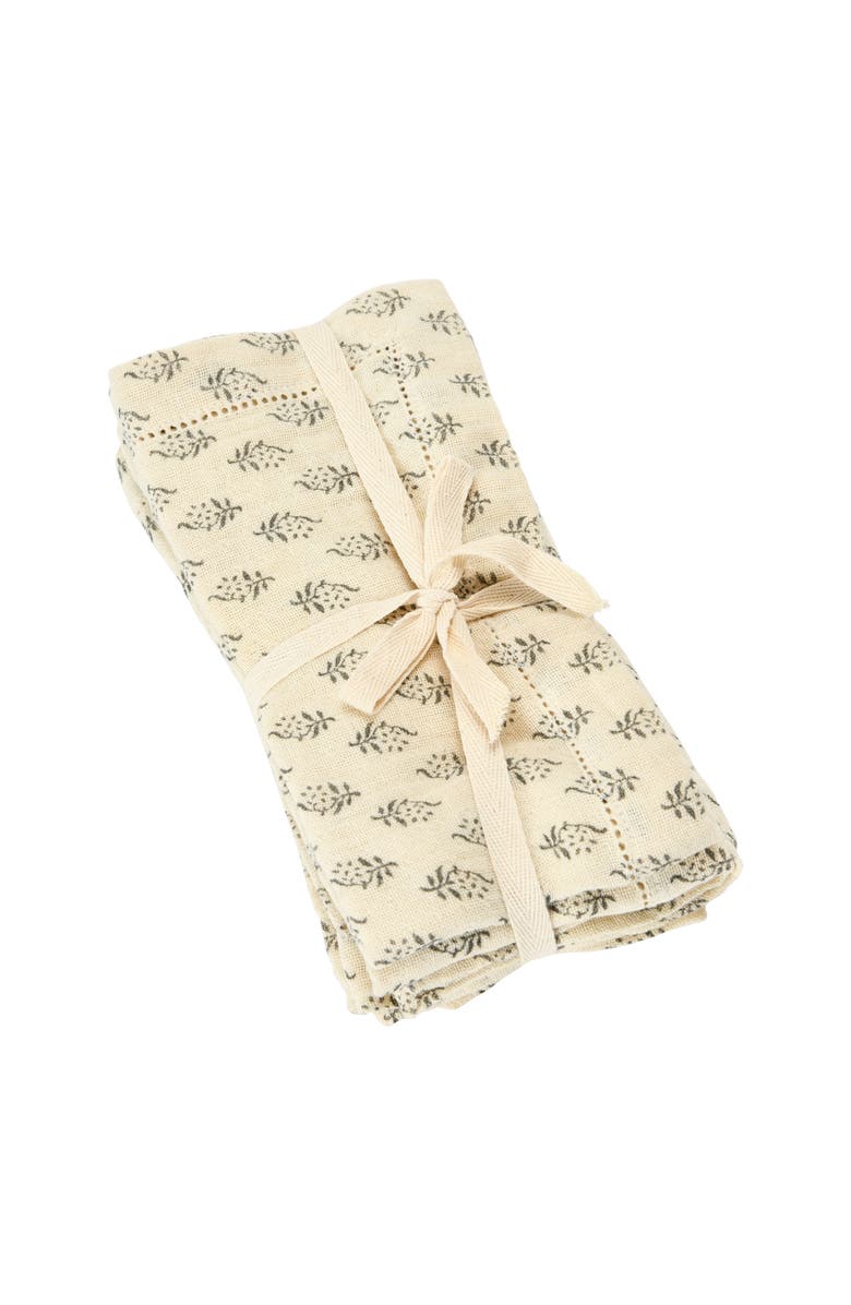 Storied Home Cotton Napkins with Printed Floral Pattern, Charcoal & Cream Color, Set of 4, Main, color, Grey