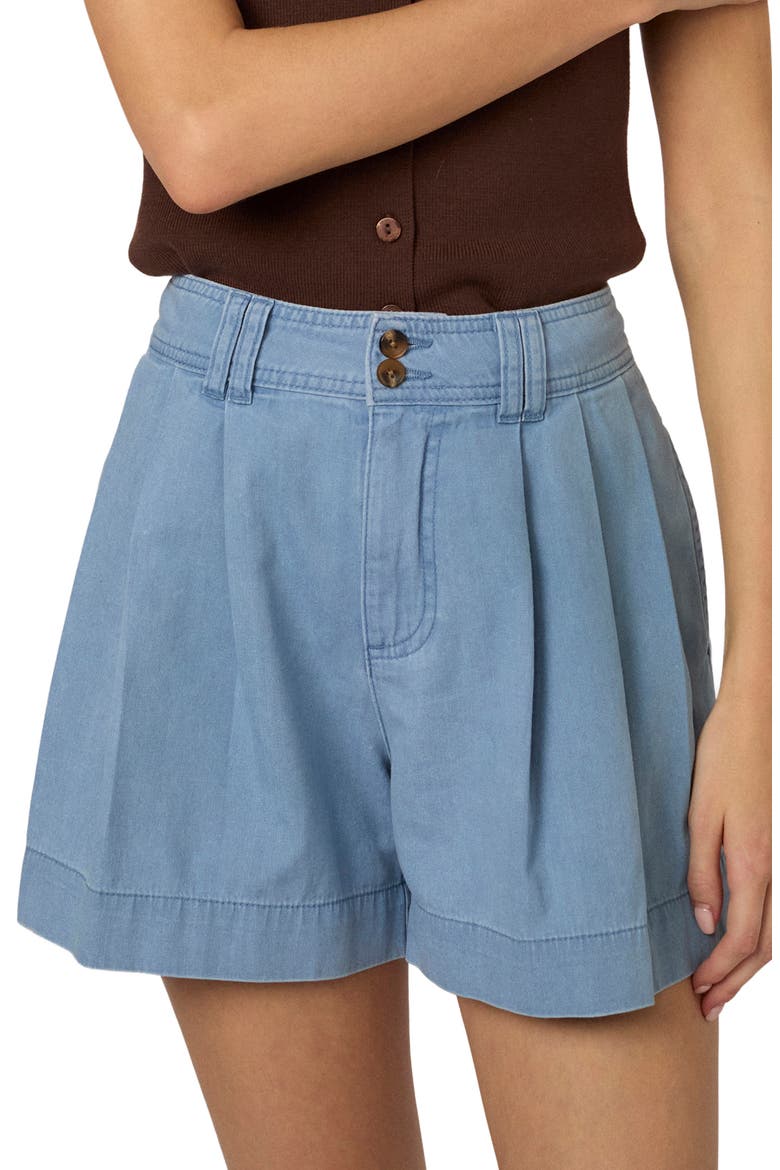 Albie Pleated Denim Shorts, Main, color, BLUE