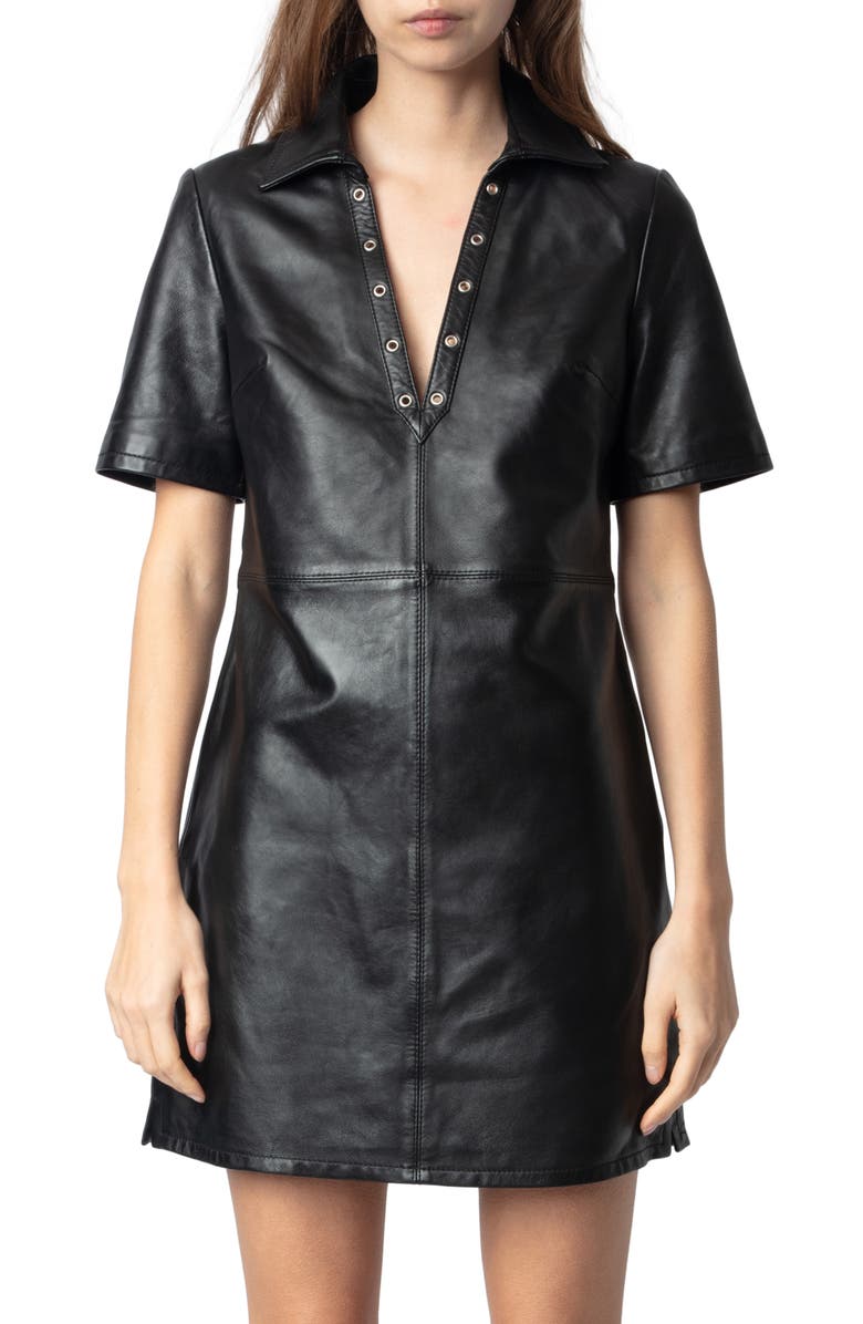 Zadig & Voltaire Ralmy Cuir Lisse Leather Shift Dress, Alternate, color,
