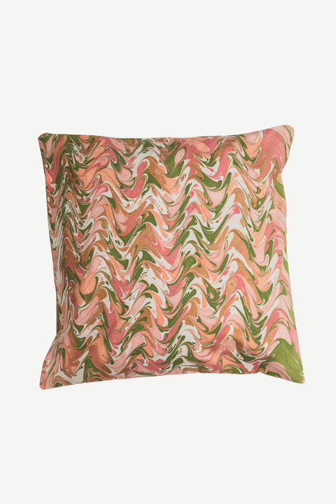 Peony Bloom Hand-Marbled Square Pillow - Cover Only
