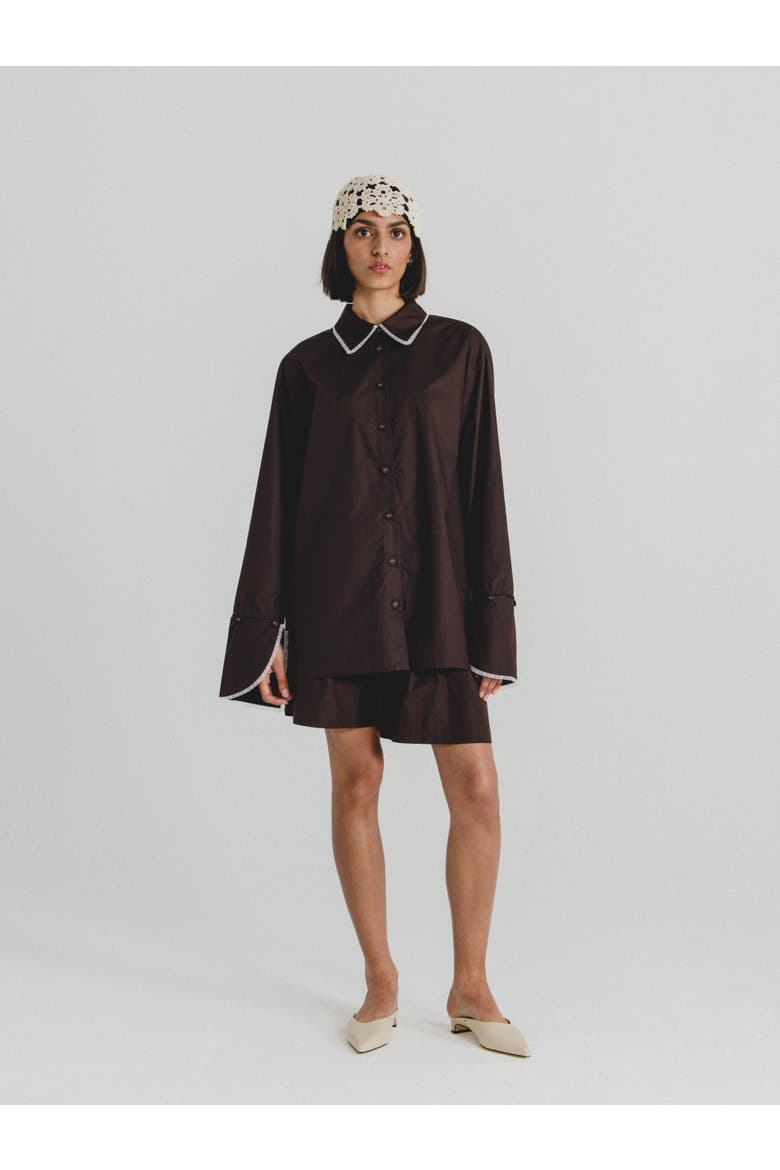 Oversized Poplin Shirt, Alternate, color, Chocolate Brown