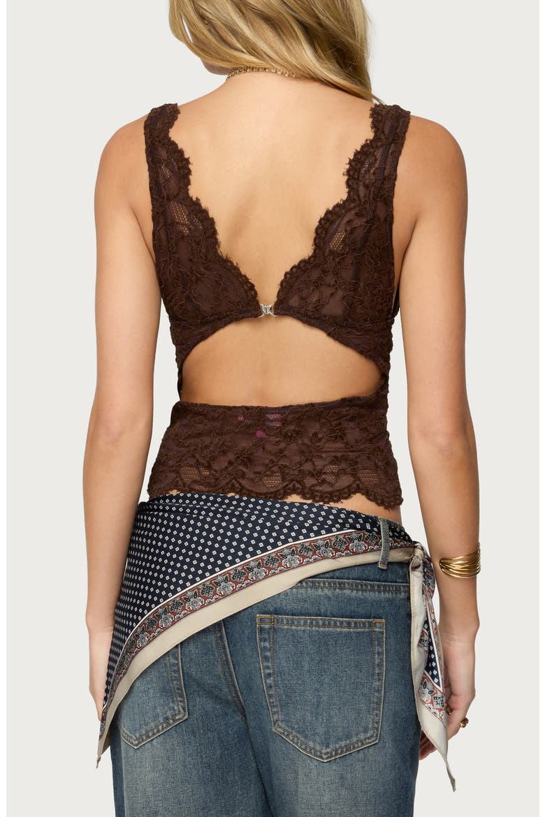 Araura Open Back Velvet Lace Crop Top, Alternate, color, DARK-BROWN
