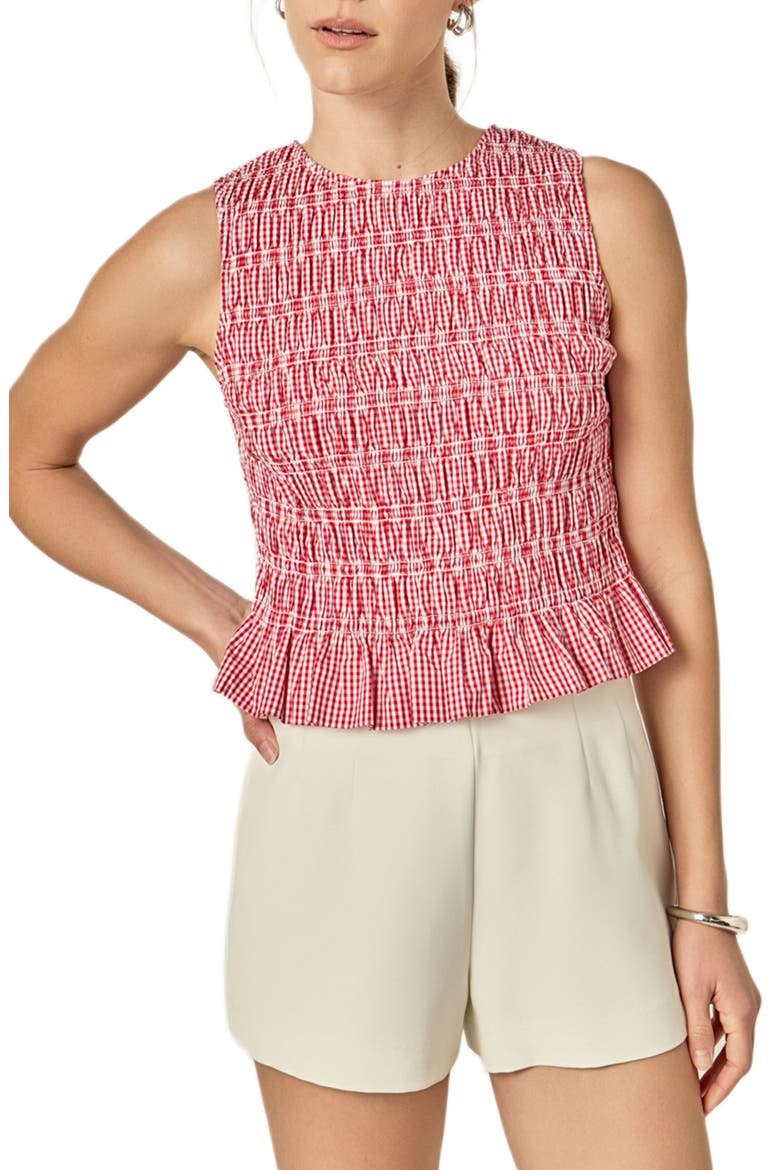 Smocked Frill Hem Sleeveless Top, Main, color, RED