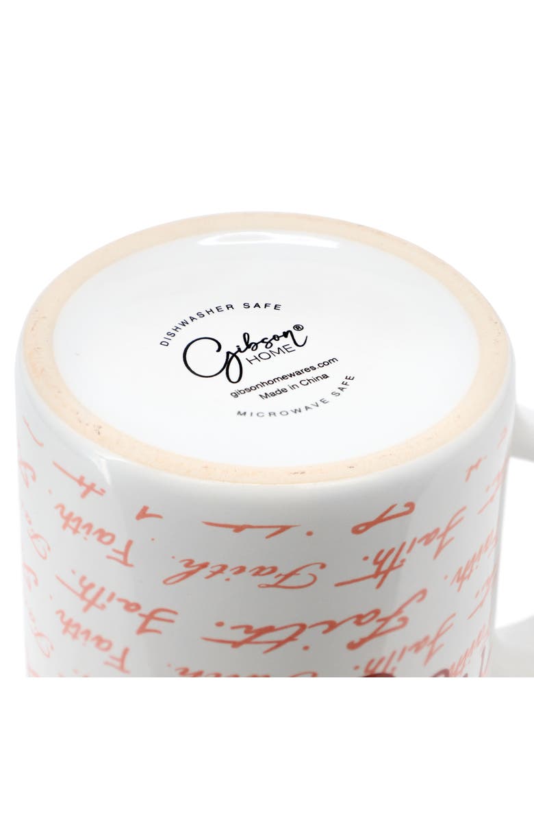 Gibson Home Inspirational Words Faith 4 Piece 16 Ounce Stoneware Mug Set, Alternate, color, Red