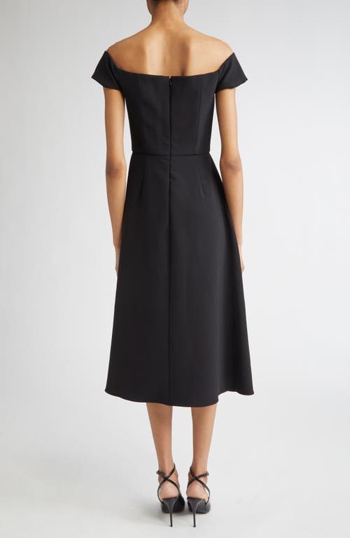 Carolina Herrera Crystal Bow Off The Shoulder Stretch Crepe Midi Dress In Black