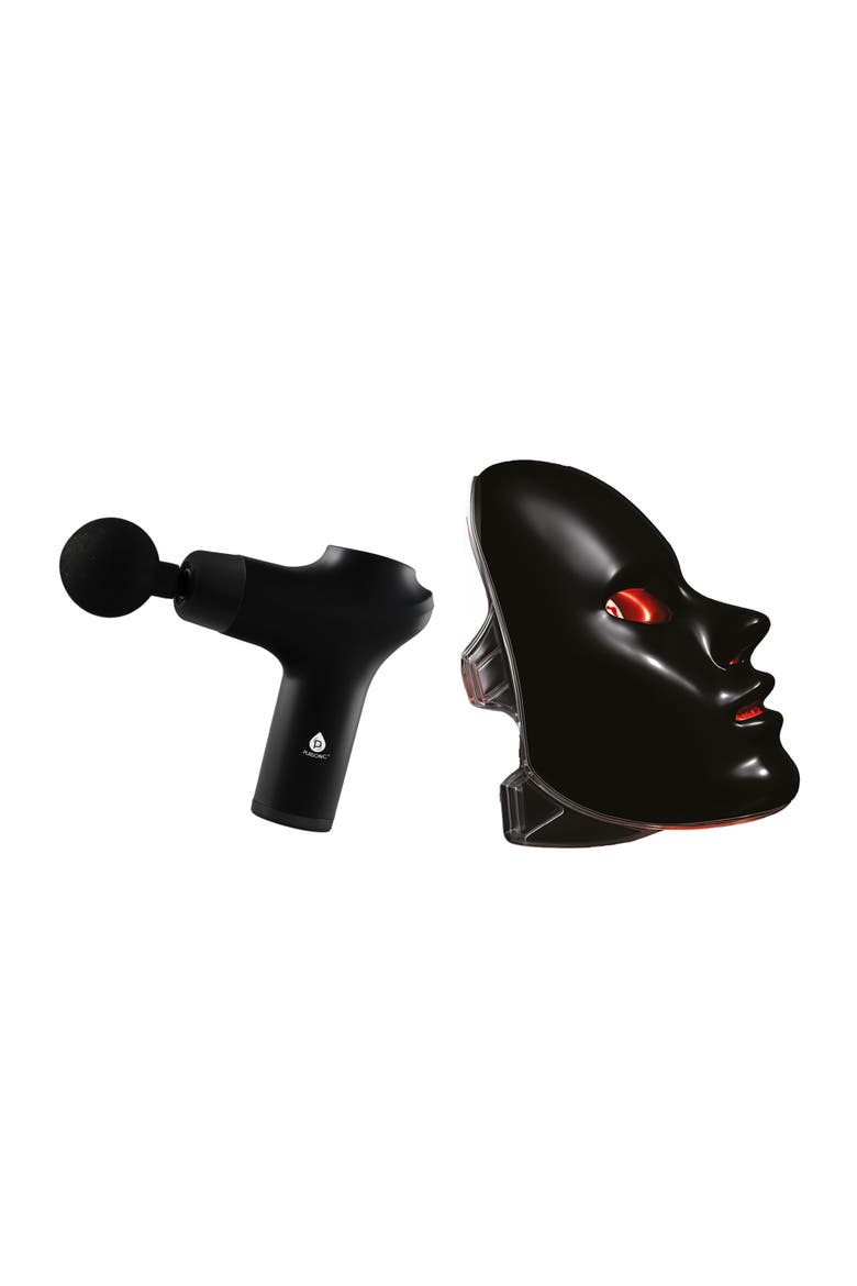 7-in-1 LED Face Mask & 3-Speed Massage Gun, Main, color, Black