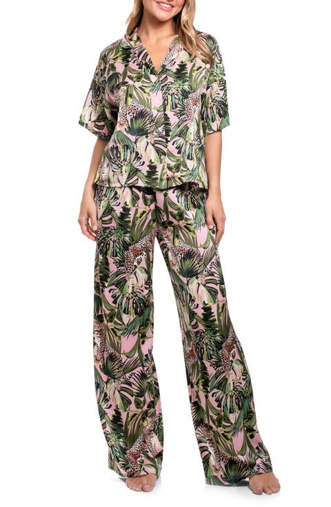 Jungle Print Button-Up Top & Pants Pajamas