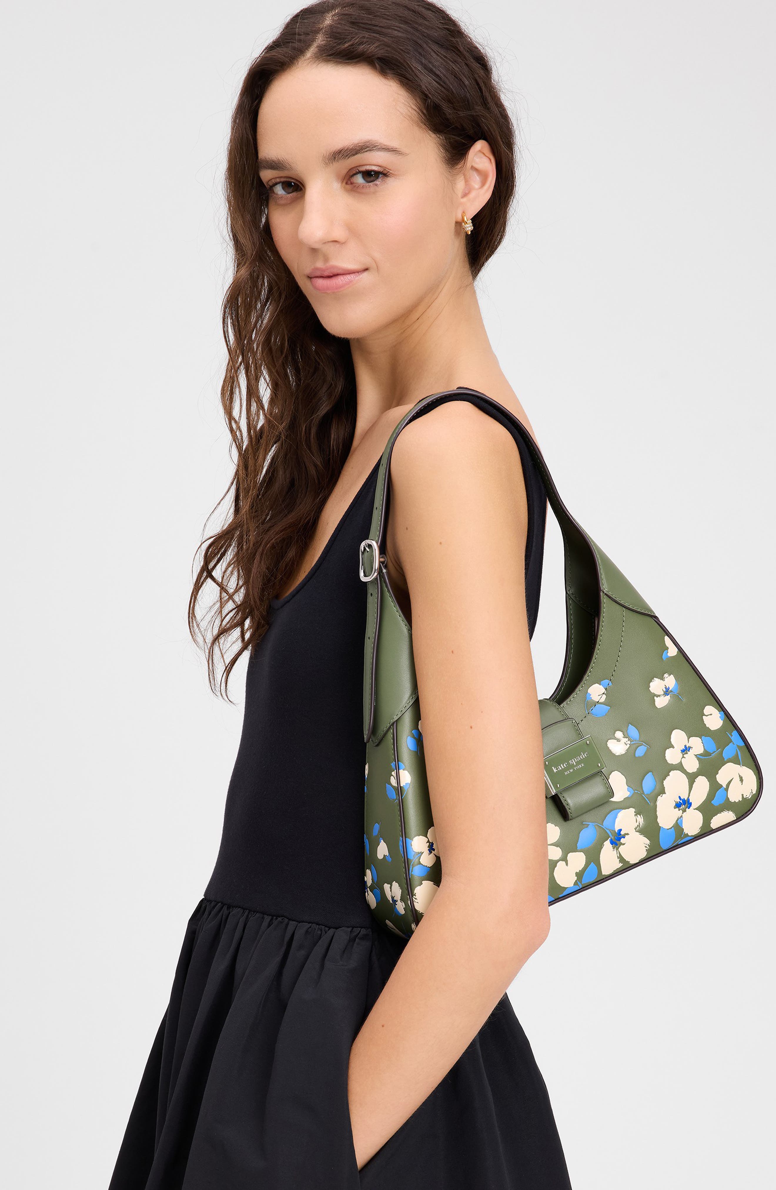 Kate Spade New York noveau painterly bouquet embossed leather shoulder bag, Alternate, color, 