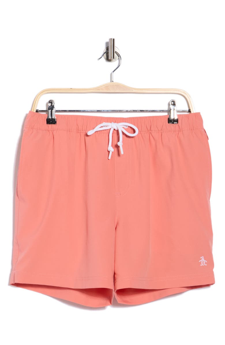 Original Penguin Solid 5-Inch Swim Trunks, Main, color, Lantana