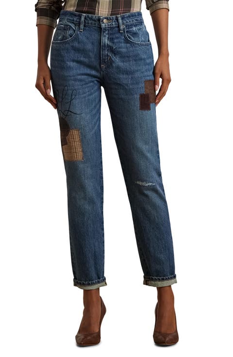 Patchwork Boyfriend Ankle Tapered Jeans (Harvest Wash)