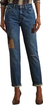 Lauren Ralph Lauren Patchwork Boyfriend Ankle Tapered Jeans
