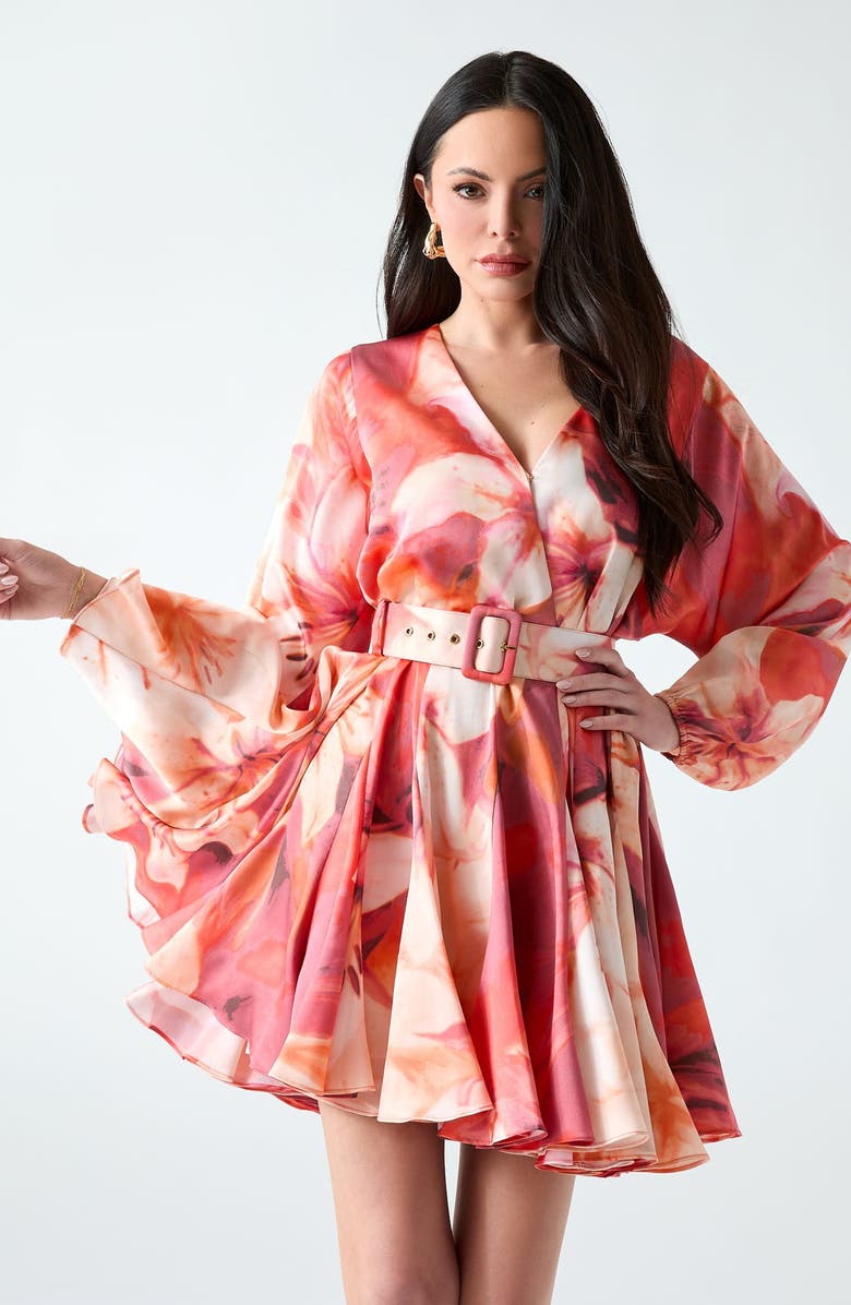 Marciano Estella Print Belted Fit & Flare Dress, Alternate, color, Pink Multi