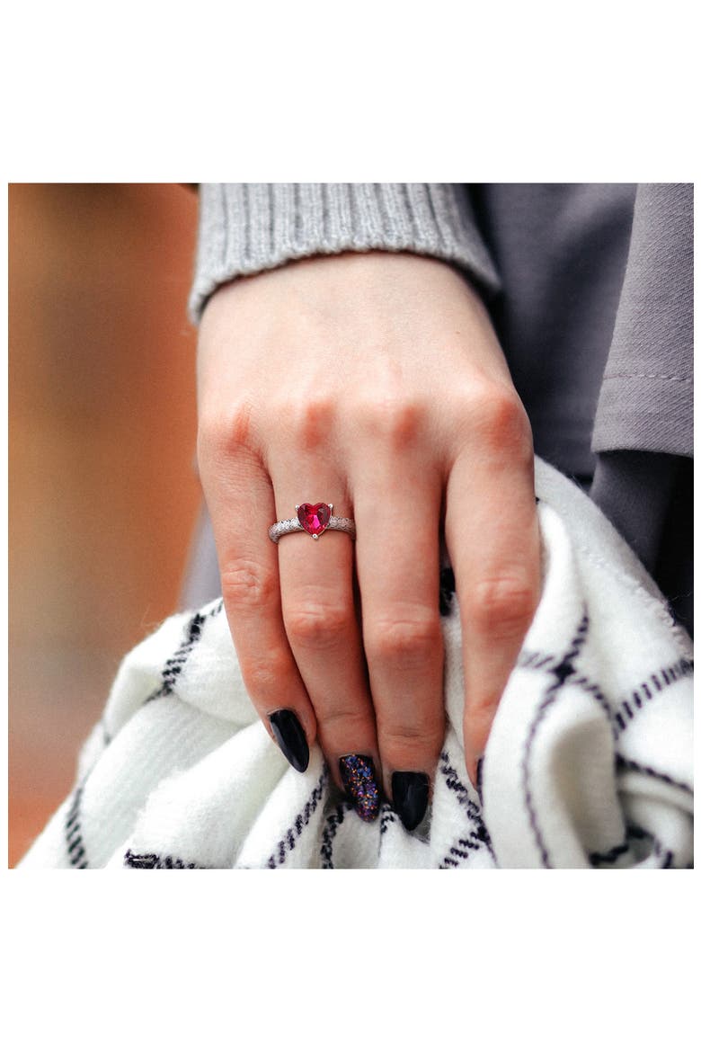 Sterling Silver Lab Grown White Sapphire & Ruby Heart Ring, Alternate, color, RED