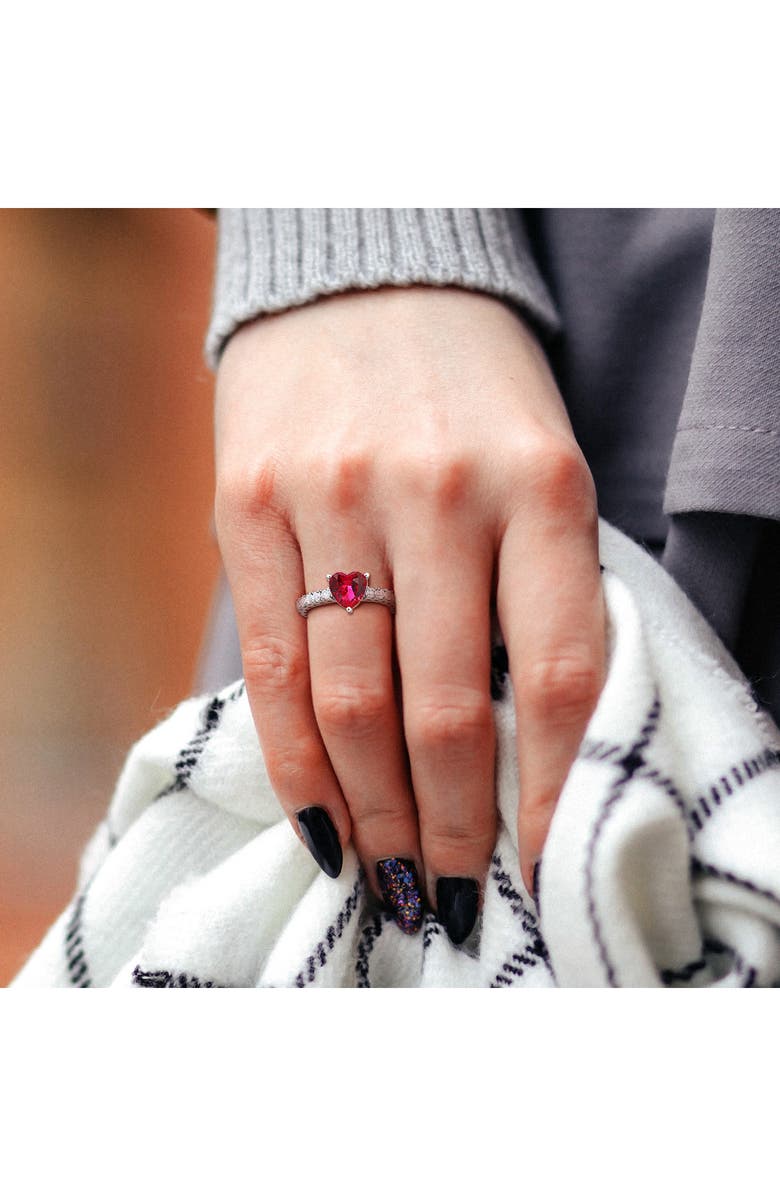 DELMAR Sterling Silver Lab Grown White Sapphire & Ruby Heart Ring, Alternate, color, Red