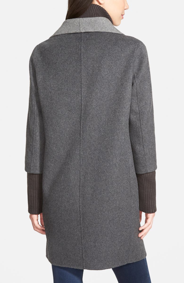 Elie Tahari 'Mika' Drape Collar Wool Blend Coat with Rib Knit Detail, Alternate, color,
