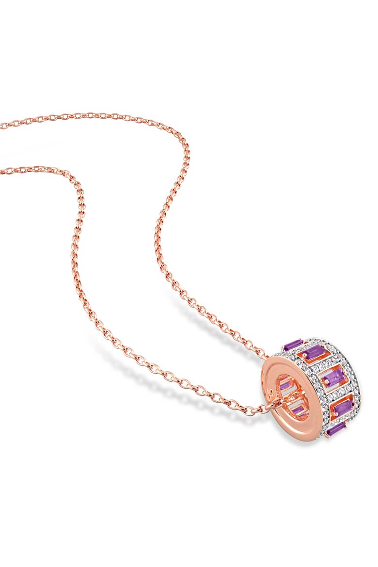 Gemstone & White Topaz Pendant Necklace, Alternate, color, Amethyst/Rose-Plated