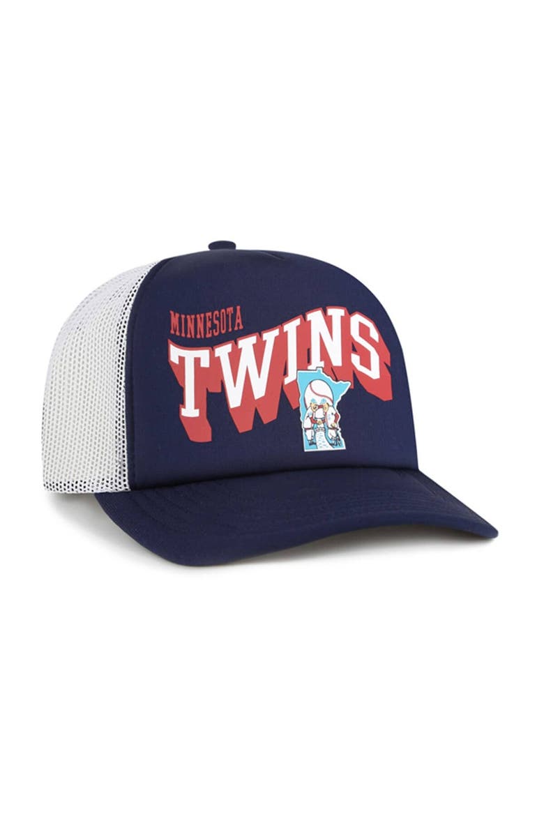 Men's '47 Navy Minnesota Twins Meander Foam Trucker Snapback Hat, Alternate, color, Navy